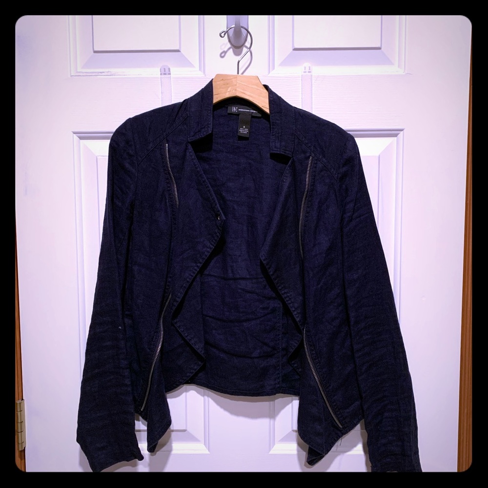 Linen navy draped jacket - Picture 1 of 3